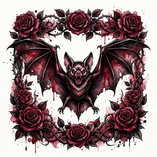 Gothic Vampire Bat and Red Roses