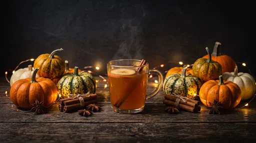 Warm Spiced Apple Cider With Autumn Pumpkins