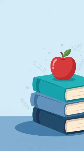Red Apple on Stacked Blue Books