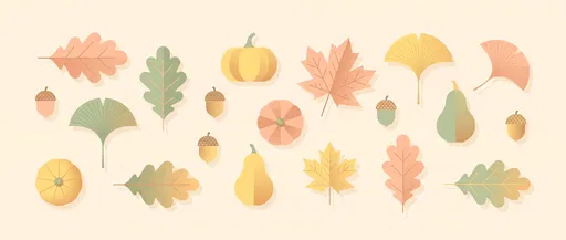 Pastel Autumn Leaves and Gourds Set