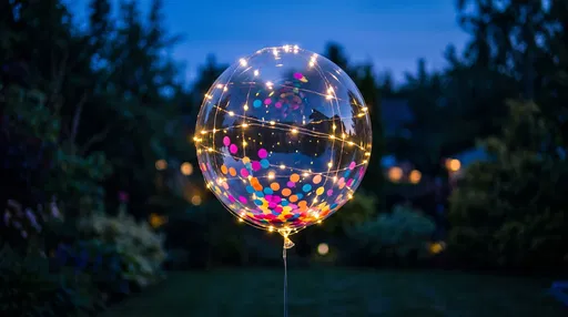 Glowing Confetti Balloon in Twilight Garden