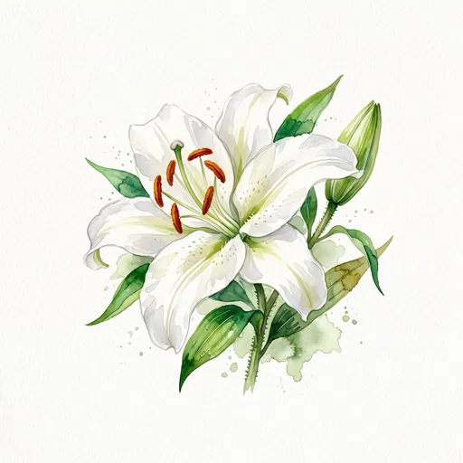 Watercolor White Lily Botanical Illustration