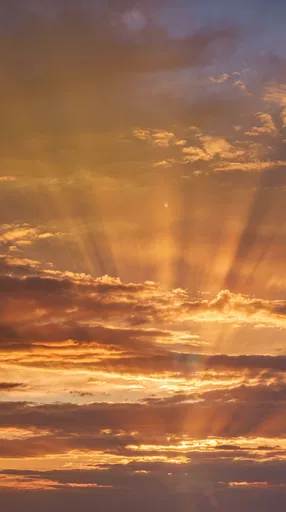 Golden Hour Sunset Sky With Sunbeams