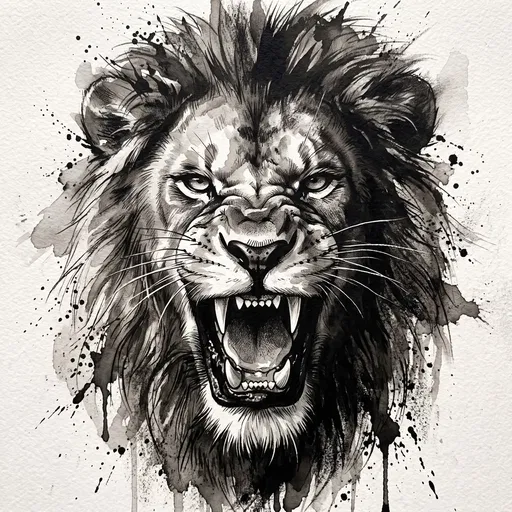 Monochrome Ink Sketch of Roaring Lion