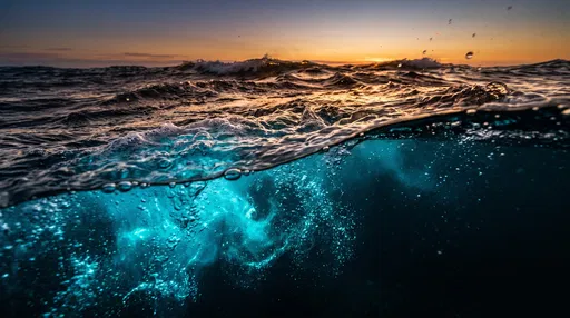 Split View Sunset Ocean and Bioluminescence