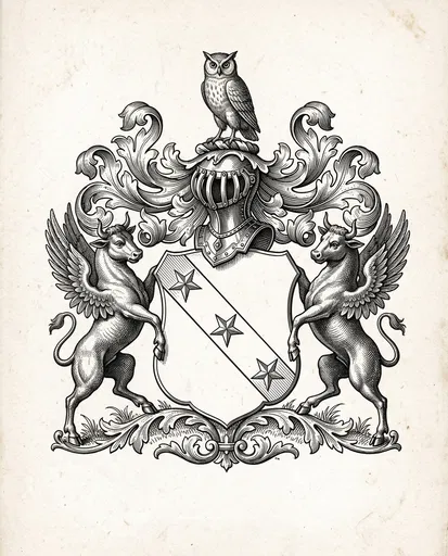 Vintage Heraldic Crest With Winged Bulls