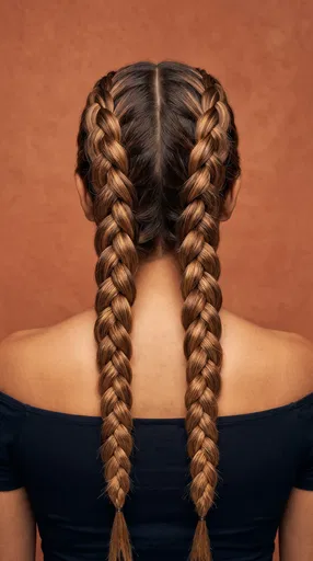 Rear Portrait of Woman with Double Braids