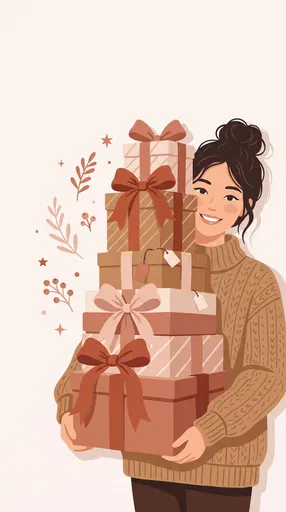 Woman Holding Tall Stack of Gift Boxes
