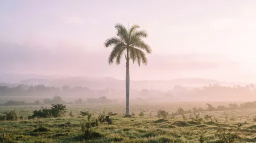 Solitary Royal Palm in Misty Sunrise Pasture
