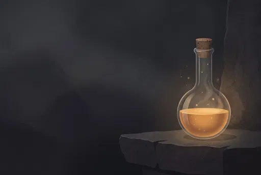 Glowing Alchemy Potion Flask on Stone Ledge