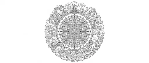 Ornate Nautical Compass Rose Coloring Page
