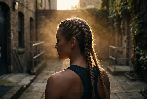 Athletic Woman With Double Braids Outdoors