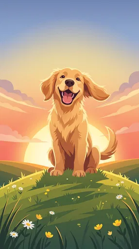 Happy Golden Retriever on Sunset Hill