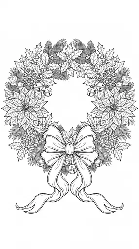 Christmas Wreath Line Art Coloring Page