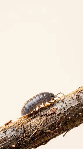 Macro Gray Pillbug on Weathered Twig