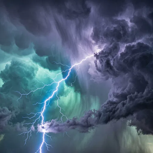 Lightning Bolt in Turbulent Thunderstorm Sky