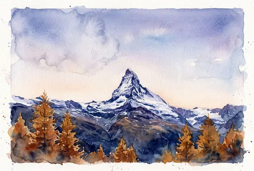 Watercolor Matterhorn Mountain in Autumn