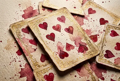 Antique Watercolor Heart Playing Cards