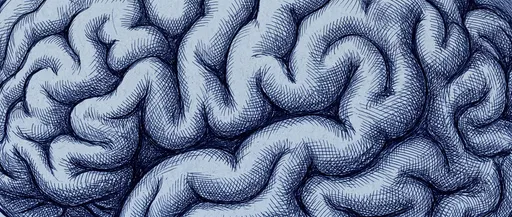 Blue Ink Crosshatched Brain Folds Illustration