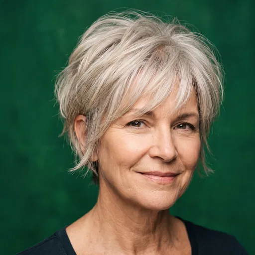 Mature Woman With Silver-Blonde Pixie Cut