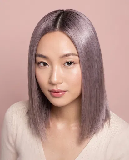 Woman With Sleek Lavender Ash Bob