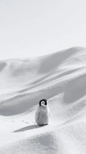 Fluffy Emperor Penguin Chick in Snow