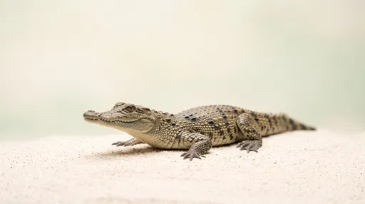 Juvenile Crocodile Resting on Pale Sand