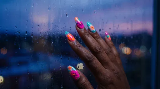 Hand With Tropical Floral Nail Art