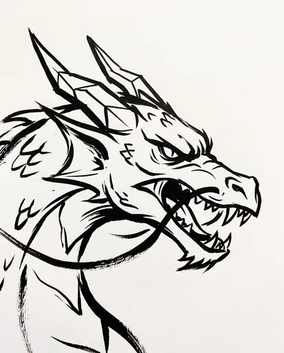 Black Ink Dragon Profile Drawing