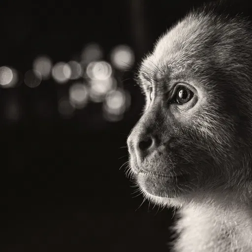 Monochrome Monkey Profile with Night Bokeh