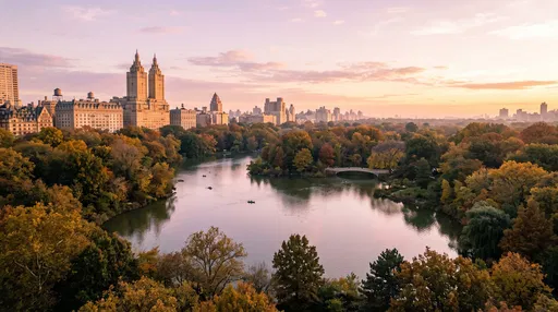 Central Park Lake Autumn Sunset Skyline