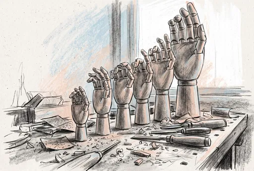 Charcoal Sketch of Articulated Wooden Hands