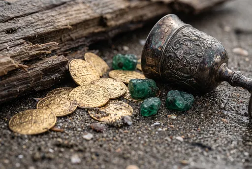 Shipwreck Treasure on Wet Sand