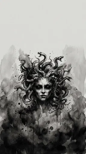 Monochrome Watercolor Gorgon Illustration