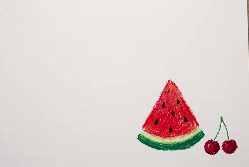 Oil Pastel Watermelon and Cherries Drawing