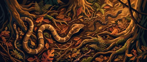 King Cobra Hunting Smaller Snake Illustration