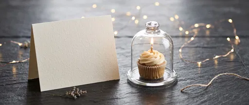 Blank Greeting Card and Cupcake Under Cloche