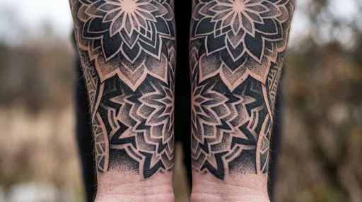 Symmetrical Geometric Mandala Forearm Sleeve Tattoos
