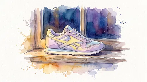 Watercolor Pastel Running Sneaker on Windowsill