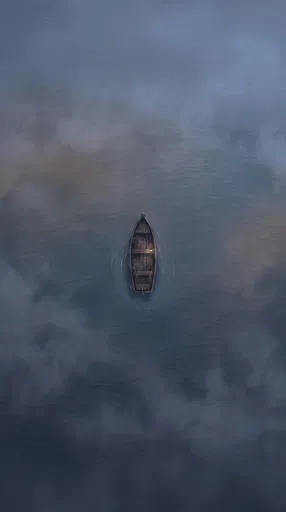 Aerial View of Lone Fishing Boat