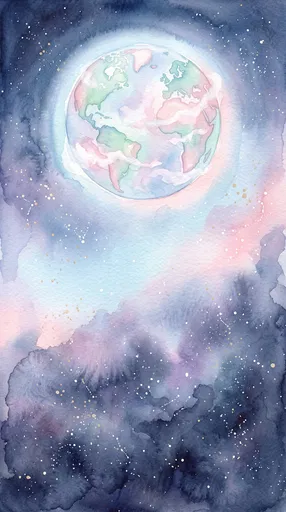 Pastel Watercolor Planet Earth in Space