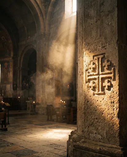 Jerusalem Cross Carved on Ancient Church Pillar