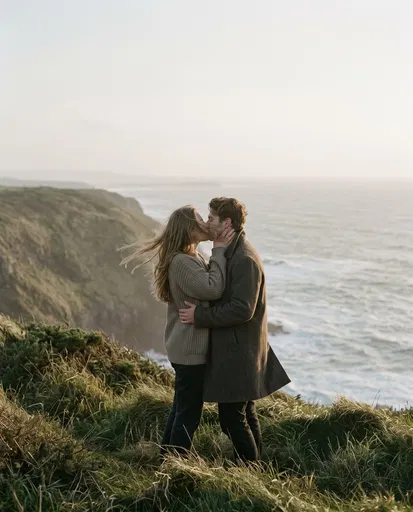 Couple Kissing on Coastal Cliffside
