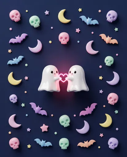 Cute Ghost Figurines Holding Glowing Heart