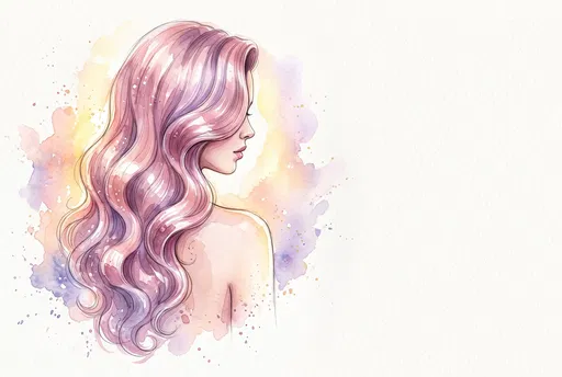 Watercolor Woman With Pastel Pink Wavy Hair