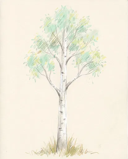 Colored Pencil and Pastel Birch Tree Drawing