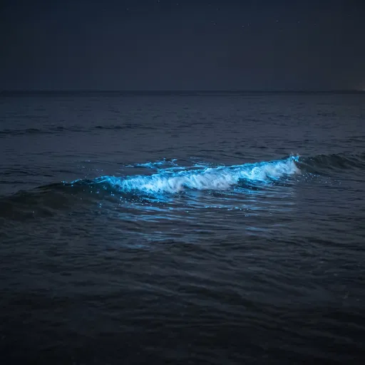 Glowing Bioluminescent Ocean Wave at Night