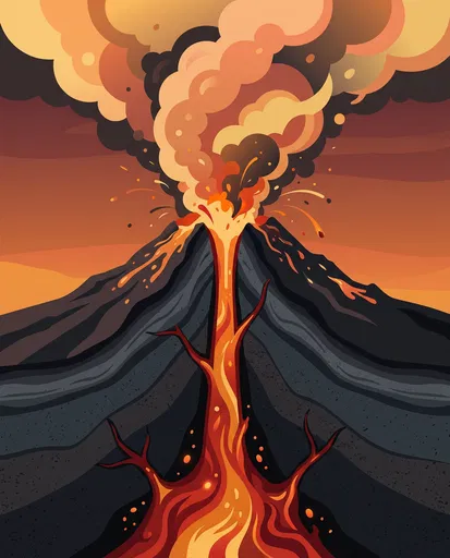 Volcanic Eruption Cross-Section Illustration