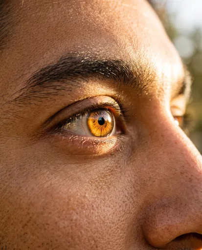 Macro Close-Up of Sunlit Brown Eye