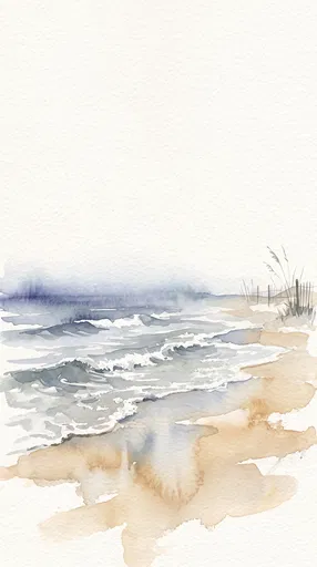 Minimalist Watercolor Beach Shore With Copy Space